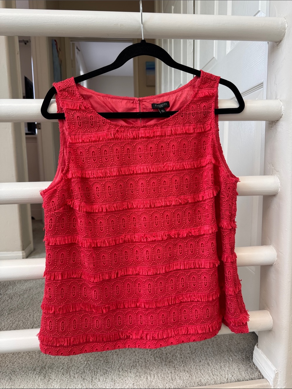 Talbots Bright Red Lace Fringe Sleeveless Top